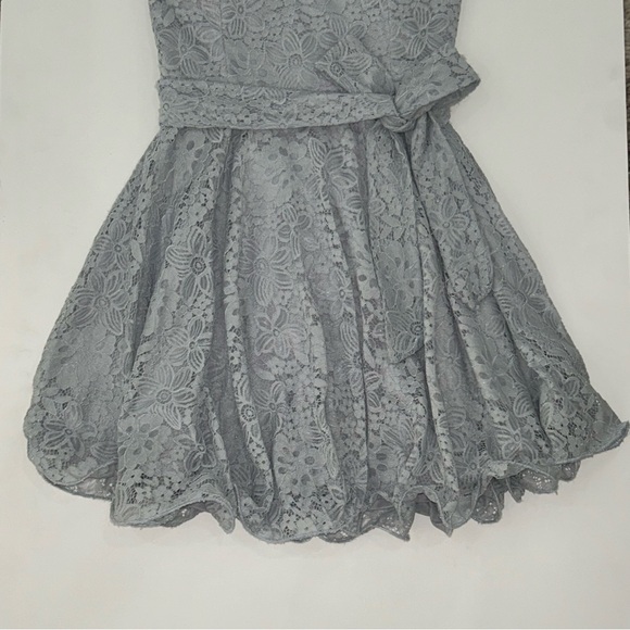 Women’s Pale Blue Lace Strapless Mini Dress w/ Waist Tie - Picture 3 of 6